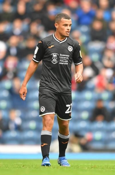 Swansea City's Joel Latibeaudiere during the Sky Bet Championship match between Blackburn Rovers and Swansea City at Ewood Park on August 7, 2021 in...