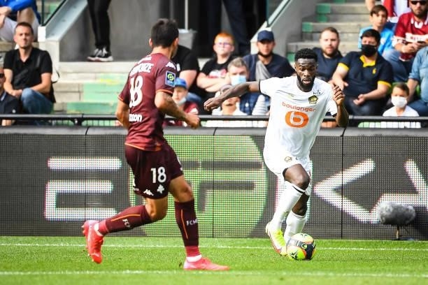 Jonathan BAMBA of Lille during the Ligue 1 football match between Metz and Lille at Stade Saint-Symphorien on August 8, 2021 in Metz, France.