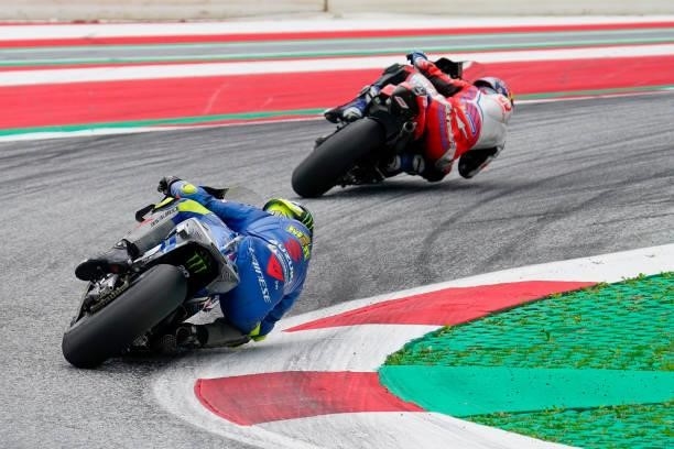Joan Mir of Spain and Team Suzuki Ecstar and Jorge Martin of Spain and Pramac Racing during the MotoGP of Styria - Race at Red Bull Ring on August 8,...