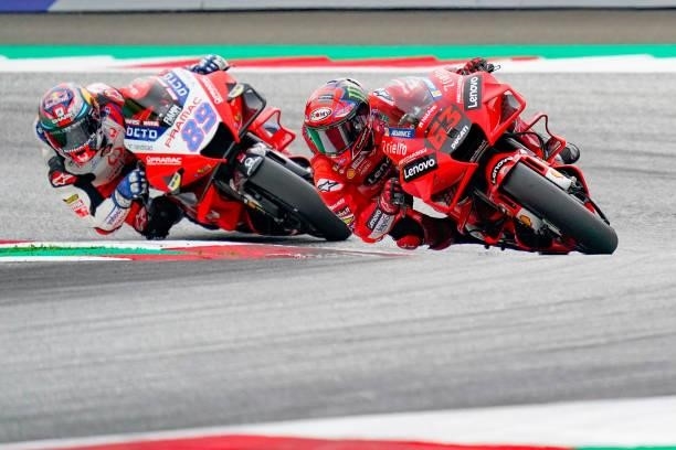 Jorge Martin of Spain and Pramac Racing and Francesco Bagnaia of Italy and Mission Winnow Ducati Team during the MotoGP of Styria - Race at Red Bull...