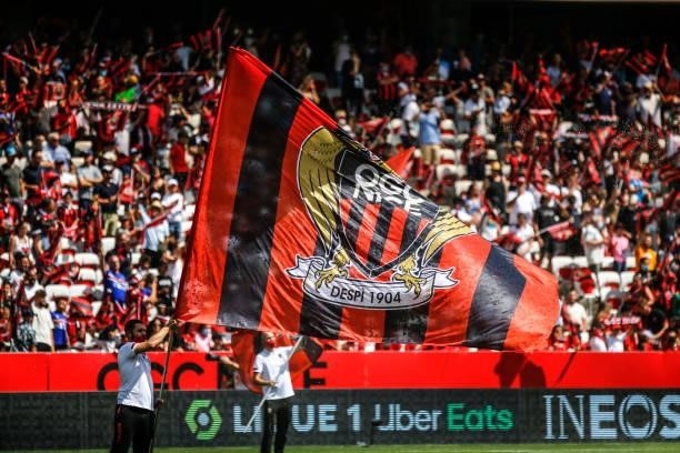 Illustration Flag Nice during the Ligue 1 football match between Nice and Reims at Allianz Riviera on August 8, 2021 in Nice, France.