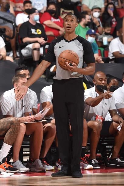 Official Robert Hussey looks on during the Boston Celtics game against the Atlanta Hawks during the 2021 Las Vegas Summer League on August 8, 2021 at...