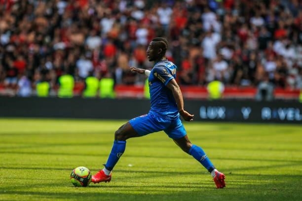 Ghislain KONAN of Reims during the Ligue 1 football match between Nice and Reims at Allianz Riviera on August 8, 2021 in Nice, France.
