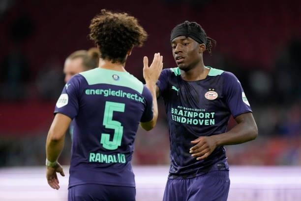 Andre Ramalho of PSV, Noni Madueke of PSV during the Dutch Johan Cruijff Schaal match between Ajax v PSV at the Johan Cruijff Arena on August 7, 2021...