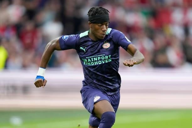 Noni Madueke of PSV during the Dutch Johan Cruijff Schaal match between Ajax v PSV at the Johan Cruijff Arena on August 7, 2021 in Amsterdam...