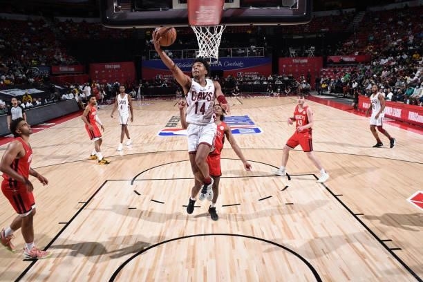 Jaylen Hands of the Cleveland Cavaliers drives to the basket against the Houston Rockets during the 2021 Las Vegas Summer League on August 8, 2021 at...