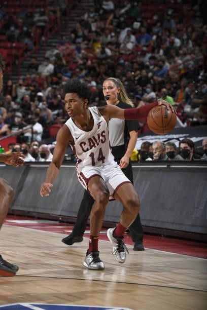 Jaylen Hands of the Cleveland Cavaliers handles the ball against the Houston Rockets during the 2021 Las Vegas Summer League on August 8, 2021 at the...