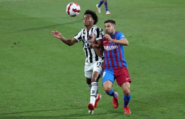 Juan Cuadrado and Jordi Alba during the match between FC Barcelona and Juventus, corresponding to the friendy Joan Gamper Trophy, played at the Johan...