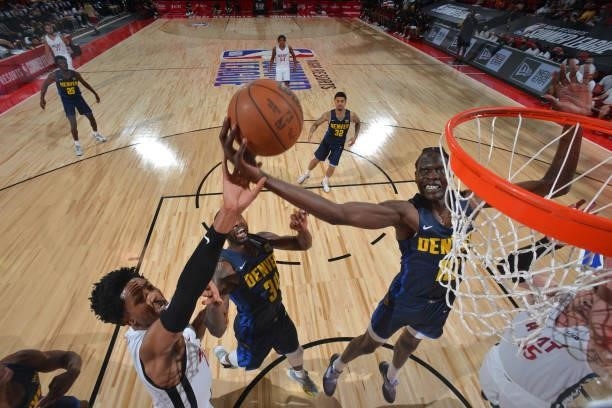 Bol Bol of the Denver Nuggets rebounds during the game against the Miami Heat during the 2021 Las Vegas Summer League on August 8, 2021 Cox Pavilion...