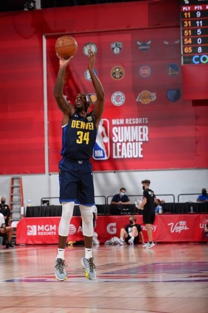 Davon Reed shoots the ball during the game against the Miami Heat during the 2021 Las Vegas Summer League on August 8, 2021 Cox Pavilion in Las...