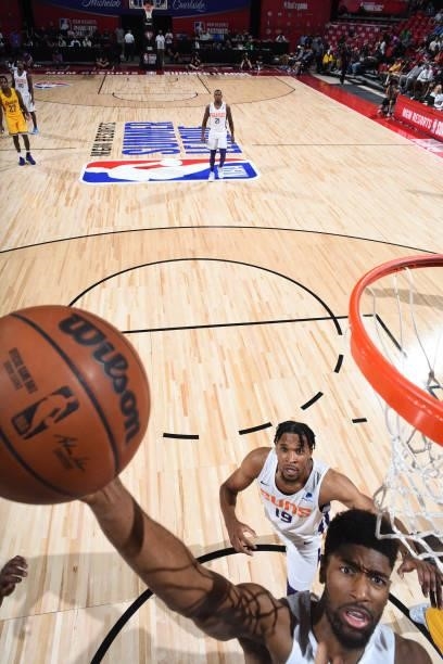 Kyle Alexander of the Phoenix Suns drives to the basket against the Los Angeles Lakers during the 2021 Las Vegas Summer League on August 8, 2021 at...