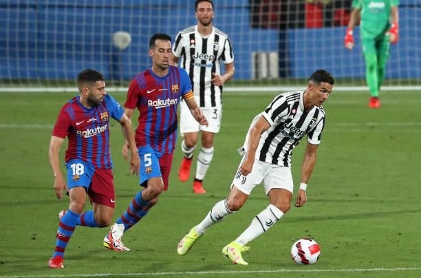 Cristiano Ronaldo, Sergio Busquets and Jordi Alba during the match between FC Barcelona and Juventus, corresponding to the friendy Joan Gamper...