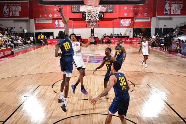 Okpala of the Miami Heat shoots the ball during the game against the Denver Nuggets during the 2021 Las Vegas Summer League on August 8, 2021 Cox...