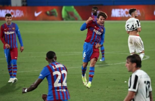 Riqui Puig goal celebration during the match between FC Barcelona and Juventus, corresponding to the friendy Joan Gamper Trophy, played at the Johan...