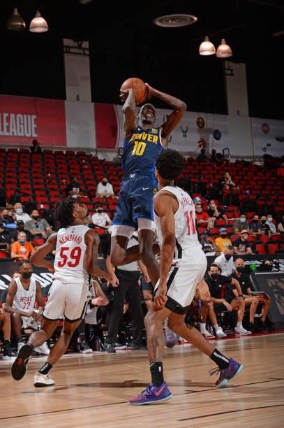 Bol Bol of the Denver Nuggets shoots the ball during the game against the Miami Heat during the 2021 Las Vegas Summer League on August 8, 2021 Cox...
