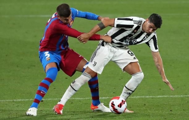Alvaro Morata and Gerard Pique during the match between FC Barcelona and Juventus, corresponding to the friendy Joan Gamper Trophy, played at the...