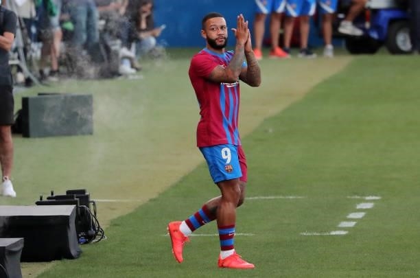 Memphis Depay during the presentation of the FC Barcelona squad for the 2021-22 season, on 08th August 2021, in Barcelona, Spain.