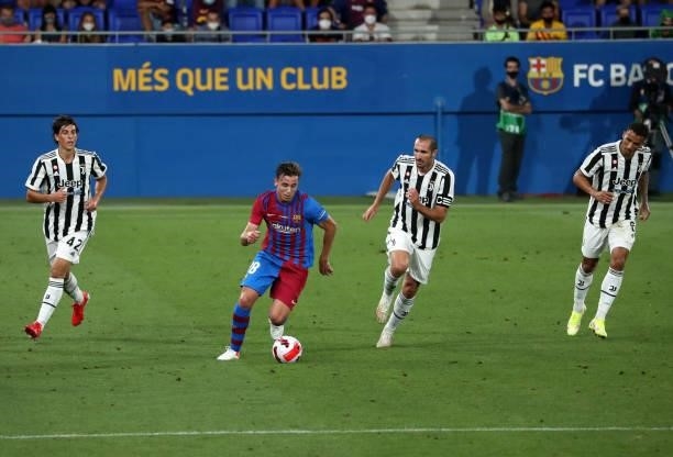 Nico Gonzalez and Giorgio Chiellini during the match between FC Barcelona and Juventus, corresponding to the friendy Joan Gamper Trophy, played at...