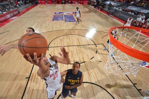 Justin Smith of the Miami Heat shoots the ball against the Denver Nuggets during the 2021 Las Vegas Summer League on August 8, 2021 Cox Pavilion in...