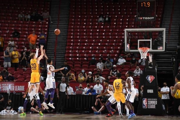 Mac McClung of the Los Angeles Lakers makes a basket against the Phoenix Suns during the 2021 Las Vegas Summer League on August 8, 2021 at the Thomas...