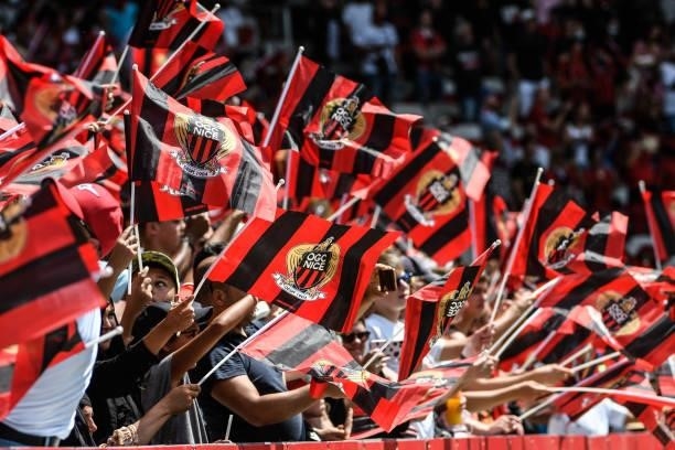 Fans of Nice during the Ligue 1 football match between Nice and Reims at Allianz Riviera on August 8, 2021