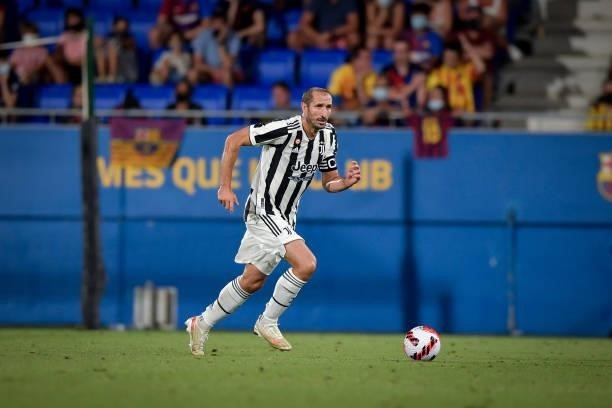 Juventus player Giorgio Chiellini during the match between Barcelona and Juventus at Estadi Johan Cruyff on August 8, 2021 in Barcelona, Spain.
