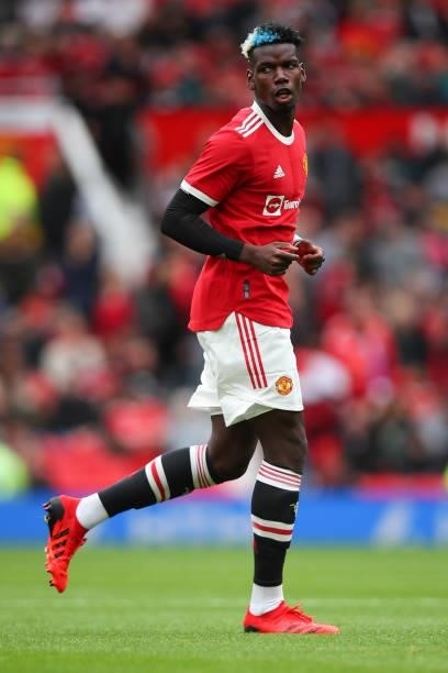 Paul Pogba of Manchester United during the Pre Season Friendly fixture between Manchester United and Everton at Old Trafford on August 7, 2021 in...