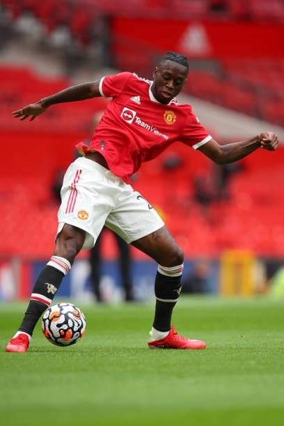 Aaron Wan-Bissaka of Manchester United during the Pre Season Friendly fixture between Manchester United and Everton at Old Trafford on August 7, 2021...