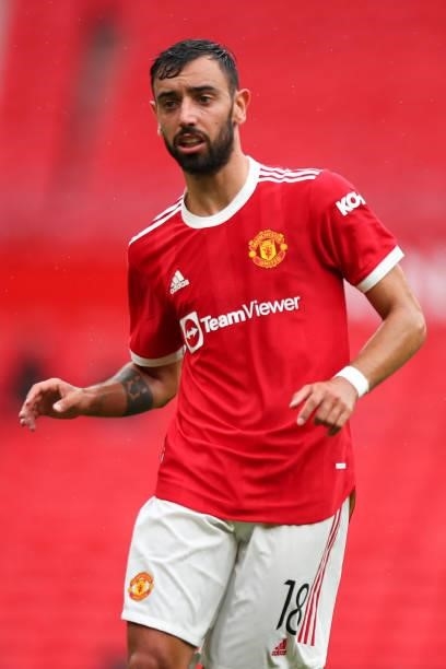 Bruno Fernandes of Manchester United during the Pre Season Friendly fixture between Manchester United and Everton at Old Trafford on August 7, 2021...