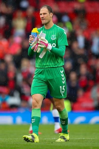 Asmir Begovic of Everton applauds the fans at full time during the Pre Season Friendly fixture between Manchester United and Everton at Old Trafford...