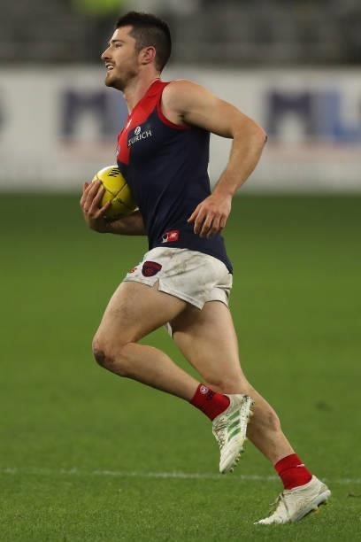 Alex Neal-Bullen of the Demons in action during the 2021 AFL Round 21 match between the West Coast Eagles and the Melbourne Demons at Optus Stadium...