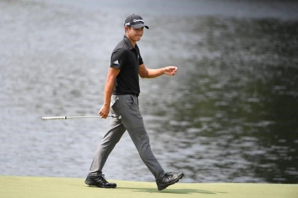Collin Morikawa at the ninth green during the final round of the World Golf Championships-FedEx St. Jude Invitational at TPC Southwind on August 8,...