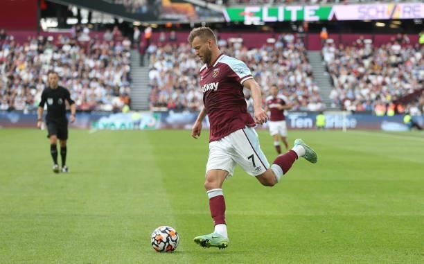 West Han United's Andriy Yarmolenko during the Betway Cup match between West Ham United and Atalanta at London Stadium on August 7, 2021 in London,...
