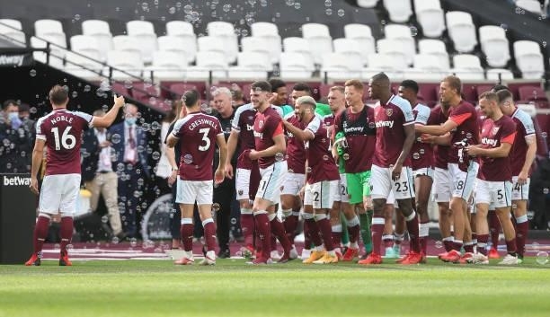 The West Ham United players at the end of the game during the Betway Cup match between West Ham United and Atalanta at London Stadium on August 7,...