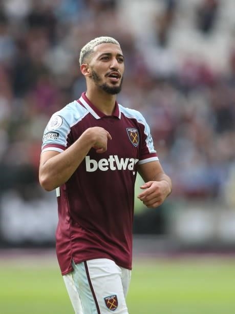 West Han United's Said Benrahma during the Betway Cup match between West Ham United and Atalanta at London Stadium on August 7, 2021 in London,...