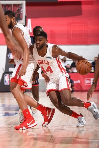 Patrick Williams of the Chicago Bulls handles the ball during the 2021 Las Vegas Summer League on August 9, 2021 at the Cox Pavilion in Las Vegas,...