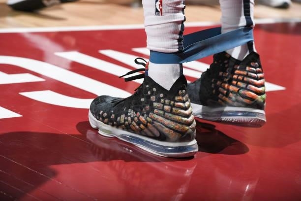 The sneakers worn by Amida Brimah of the Indiana Pacers before the game against the New York Knicks during the 2021 Las Vegas Summer League on August...