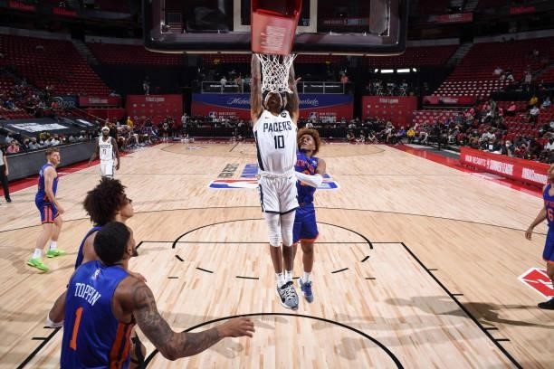 Devin Robinson of the Indiana Pacers dunks the ball during the 2021 Las Vegas Summer League on August 9, 2021 at the Thomas & Mack Center in Las...