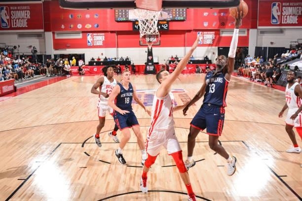 Kira Lewis Jr. #13 of the New Orleans Pelicans drives to the basket during the 2021 Las Vegas Summer League on August 9, 2021 at the Cox Pavilion in...