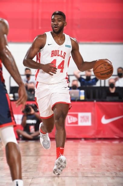 Patrick Williams of the Chicago Bulls handles the ball during the 2021 Las Vegas Summer League on August 9, 2021 at the Cox Pavilion in Las Vegas,...