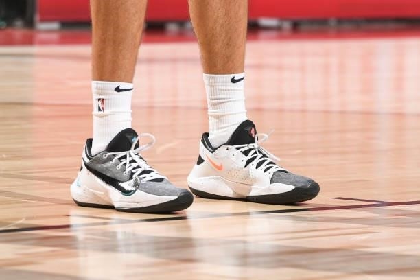 The sneakers worn by Chris Duarte of the Indiana Pacers during the 2021 Las Vegas Summer League on August 9, 2021 at the Thomas & Mack Center in Las...