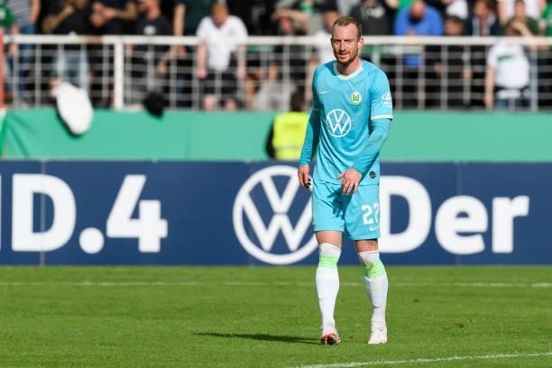 Maximilian Arnold of VfL Wolfsburg looks on during the DFB Cup first round match between Preussen Muenster and VfL Wolfsburg at Preussenstadion on...