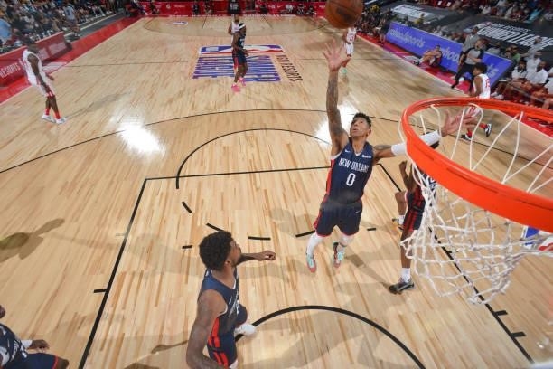 Didi Louzada of the New Orleans Pelicans rebounds the ball during the 2021 Las Vegas Summer League on August 9, 2021 at the Cox Pavilion in Las...