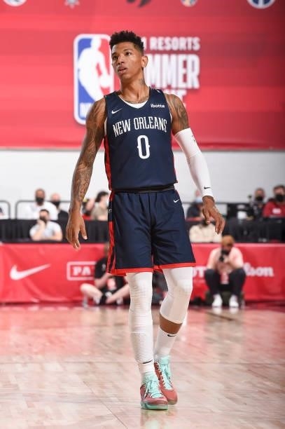 Didi Louzada of the New Orleans Pelicans looks on during the 2021 Las Vegas Summer League on August 9, 2021 at the Cox Pavilion in Las Vegas, Nevada....