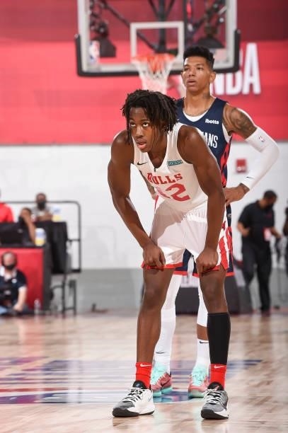 Ayo Dosunmu of the Chicago Bulls looks on during the 2021 Las Vegas Summer League on August 9, 2021 at the Cox Pavilion in Las Vegas, Nevada. NOTE TO...