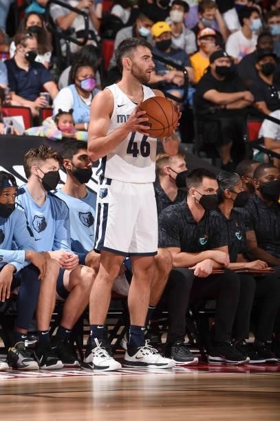 John Konchar of the Memphis Grizzlies handles the ball during the 2021 Las Vegas Summer League on August 9, 2021 at the Cox Pavilion in Las Vegas,...