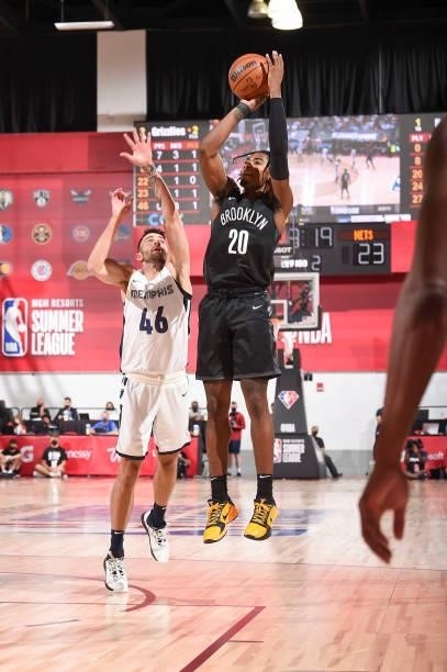 David Duke of the Brooklyn Nets shoots the ball during the 2021 Las Vegas Summer League on August 9, 2021 at the Cox Pavilion in Las Vegas, Nevada....