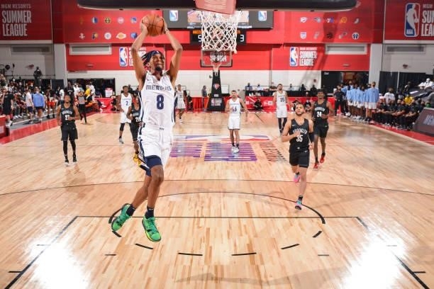 Ziaire Williams of the Memphis Grizzlies dunks the ball during the 2021 Las Vegas Summer League on August 9, 2021 at the Cox Pavilion in Las Vegas,...