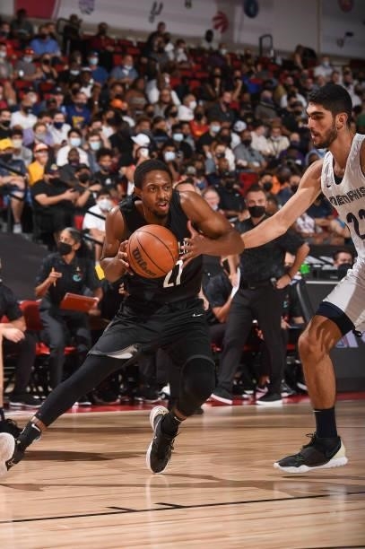 Brandon Knight of the Brooklyn Nets handles the ball during the game against the Memphis Grizzlies during the 2021 Las Vegas Summer League on August...