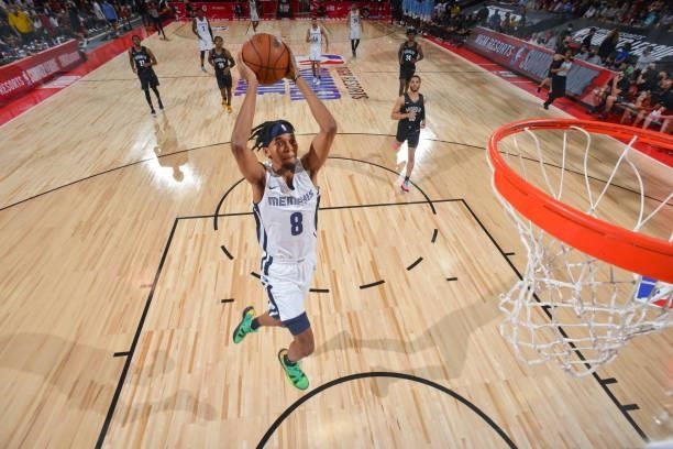 Ziaire Williams of the Memphis Grizzlies dunks the ball during the 2021 Las Vegas Summer League on August 9, 2021 at the Cox Pavilion in Las Vegas,...